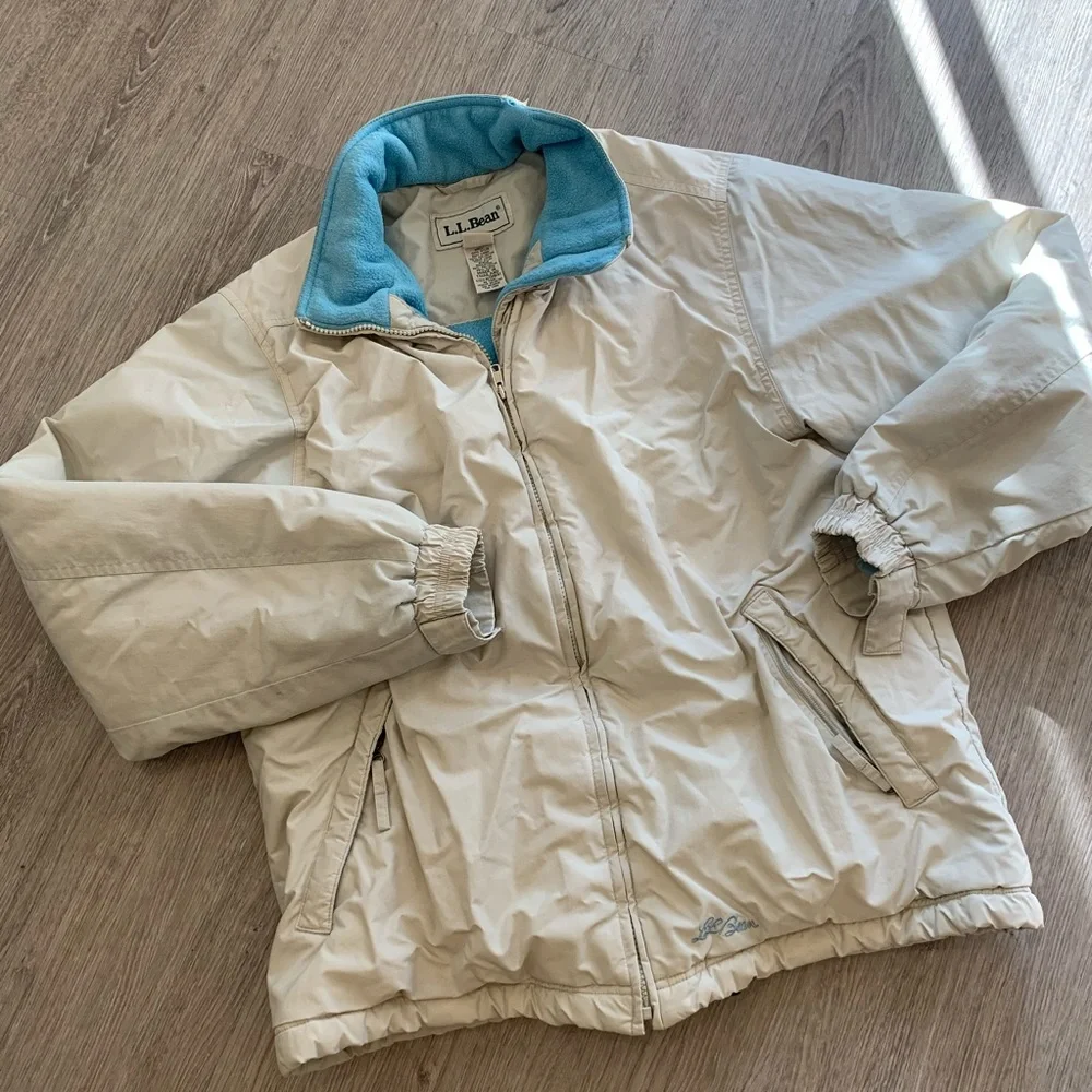 L.L. BEAN vintage cream fleece lined puffer M - Picture 2 of 10